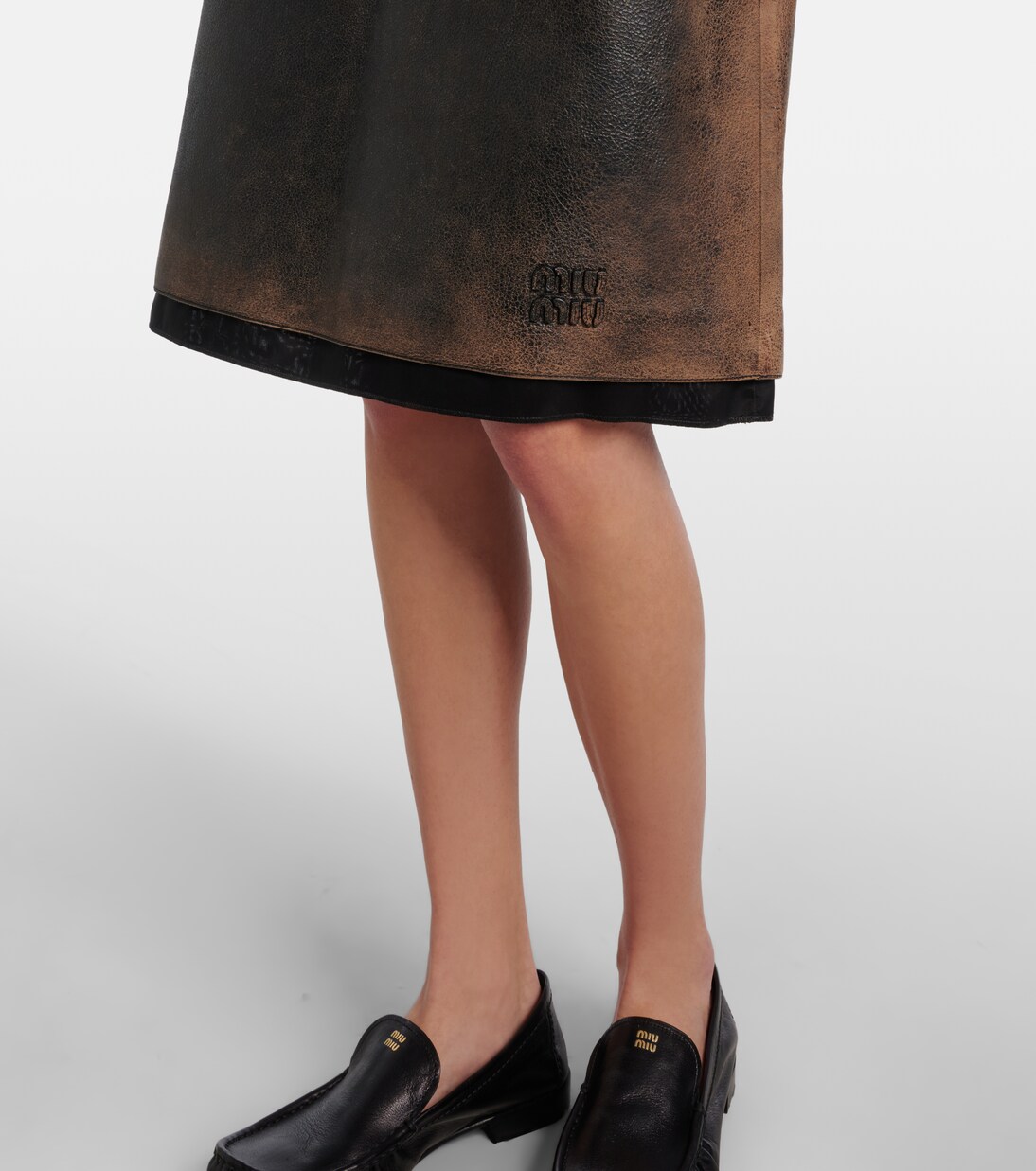 Suede-trimmed leather midi skirt | Miu Miu