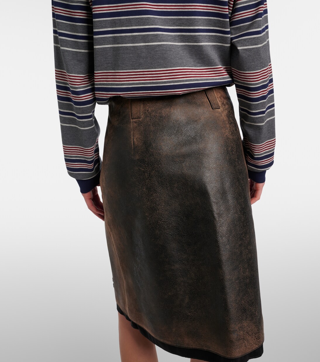 Suede-trimmed leather midi skirt | Miu Miu