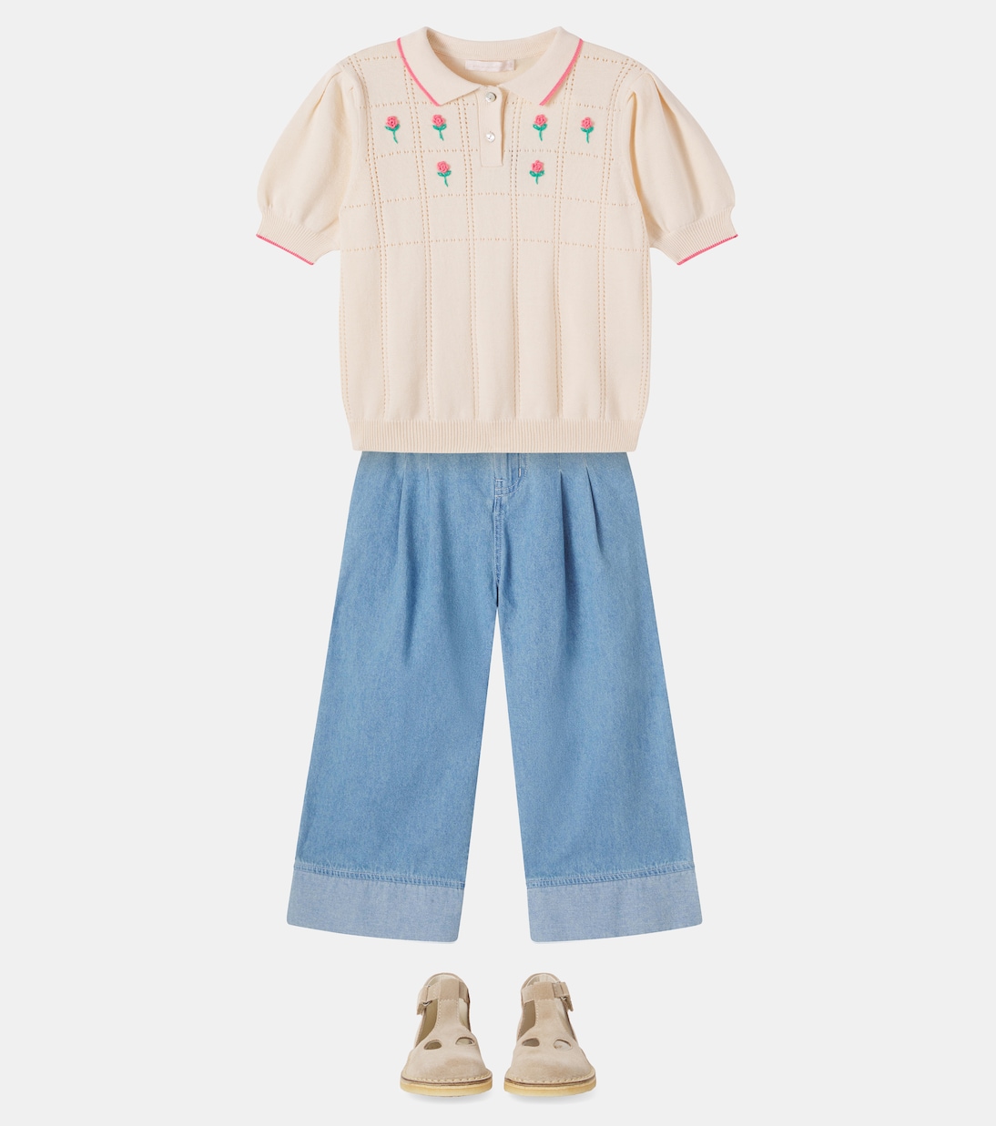 Polo de algodón con aplique floral bordado | C'era Una Volta