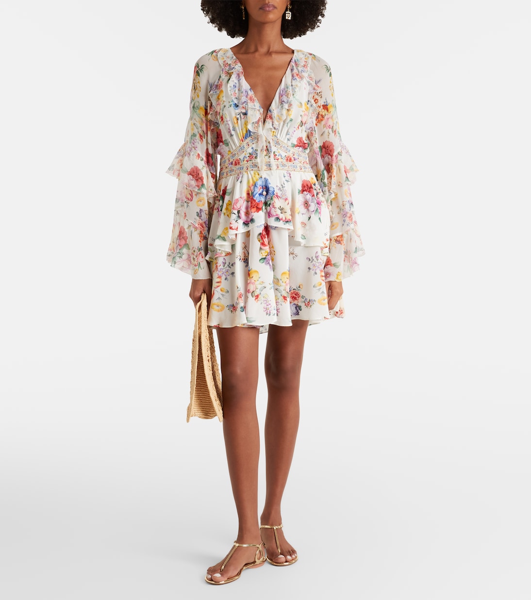 Embellished floral ruffled silk minidress | Camilla