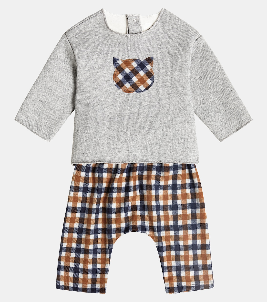 Baby checked cotton top and pants set | Il Gufo