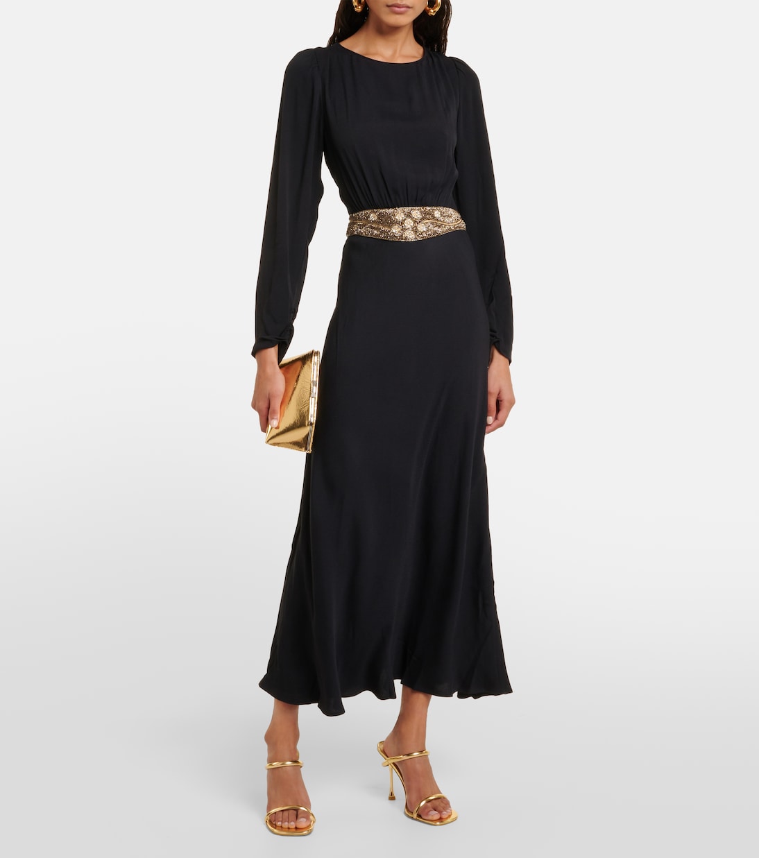 Vestido midi Elena de crepé adornado | Rixo