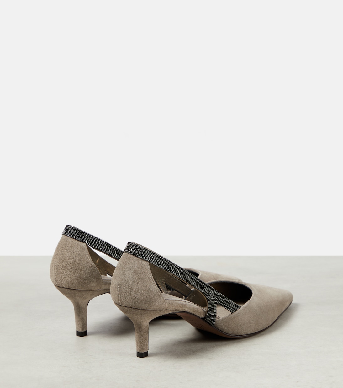 Verzierte Slingback-Pumps aus Veloursleder | Brunello Cucinelli