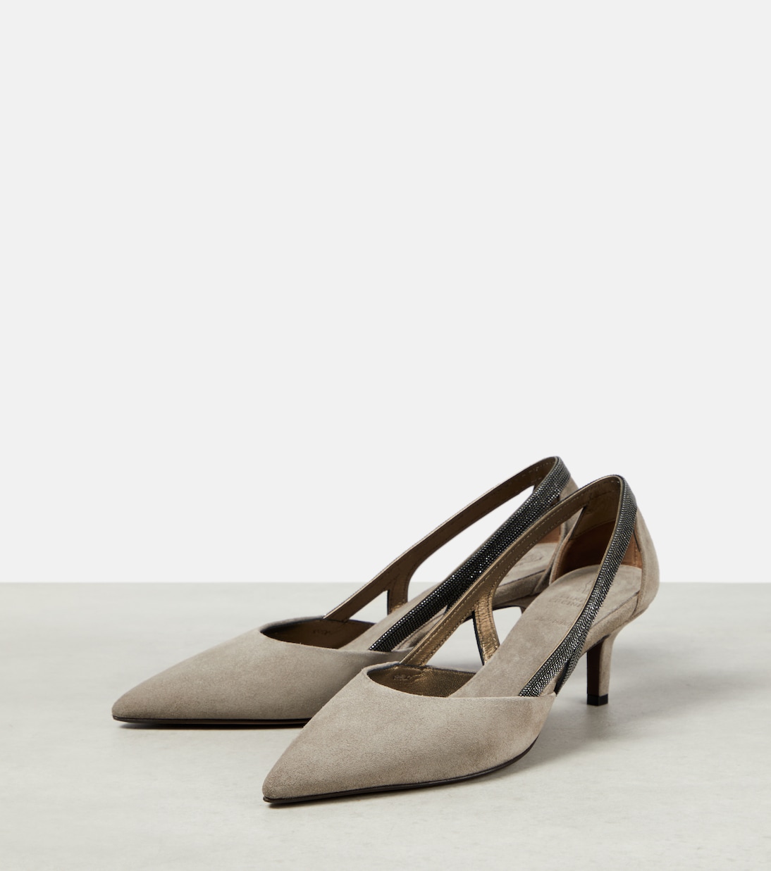 Verzierte Slingback-Pumps aus Veloursleder | Brunello Cucinelli