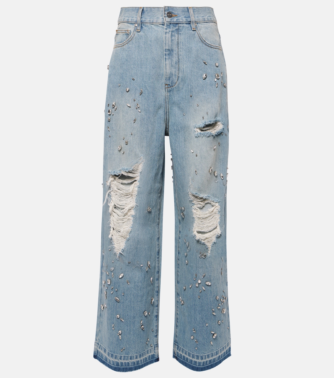 Jeans a gamba larga con cristalli | Xu Zhi