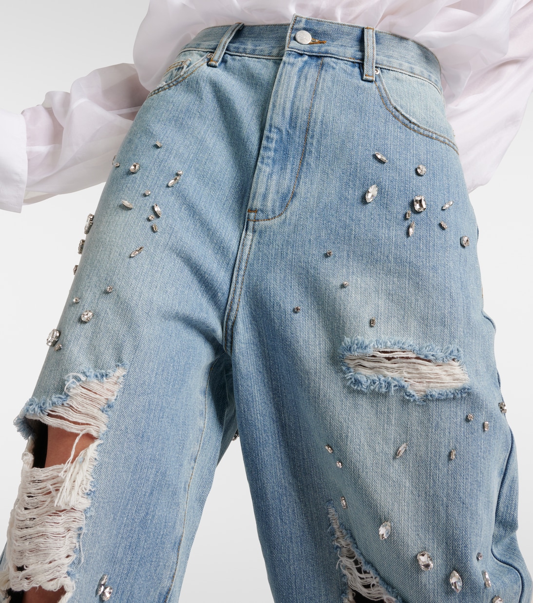 Jeans a gamba larga con cristalli | Xu Zhi