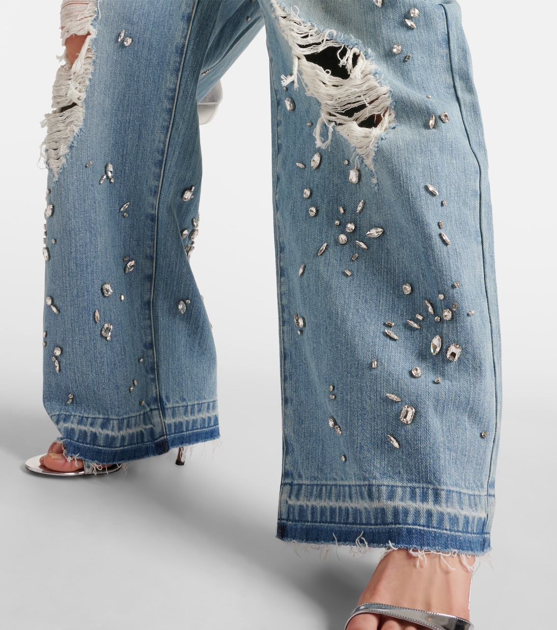 Jeans a gamba larga con cristalli | Xu Zhi