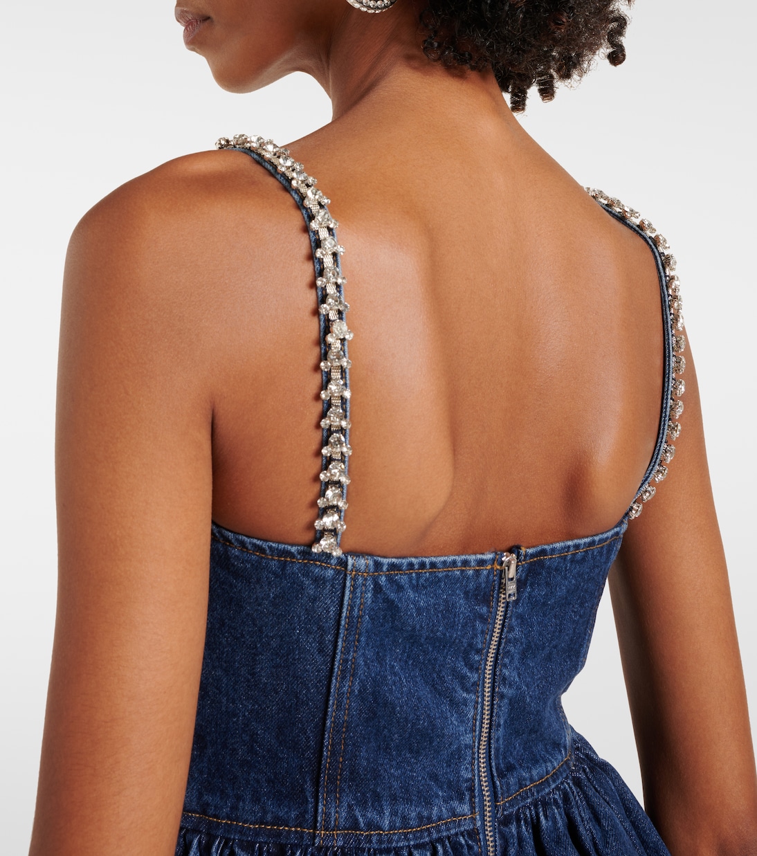 Miniabito di jeans con cristalli | Self-Portrait