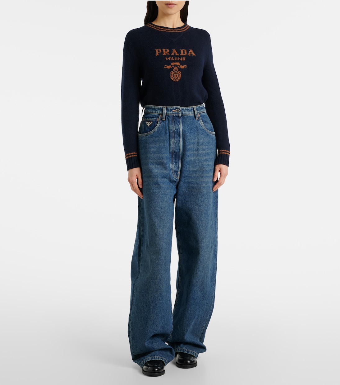 Jeans a gamba larga e vita alta | Prada