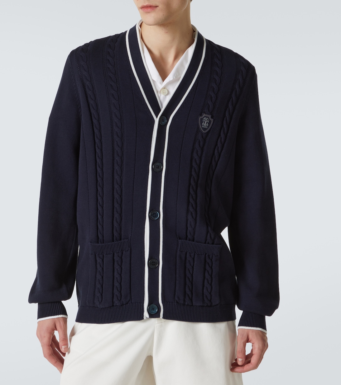 Cardigan in cotone a trecce | Brunello Cucinelli