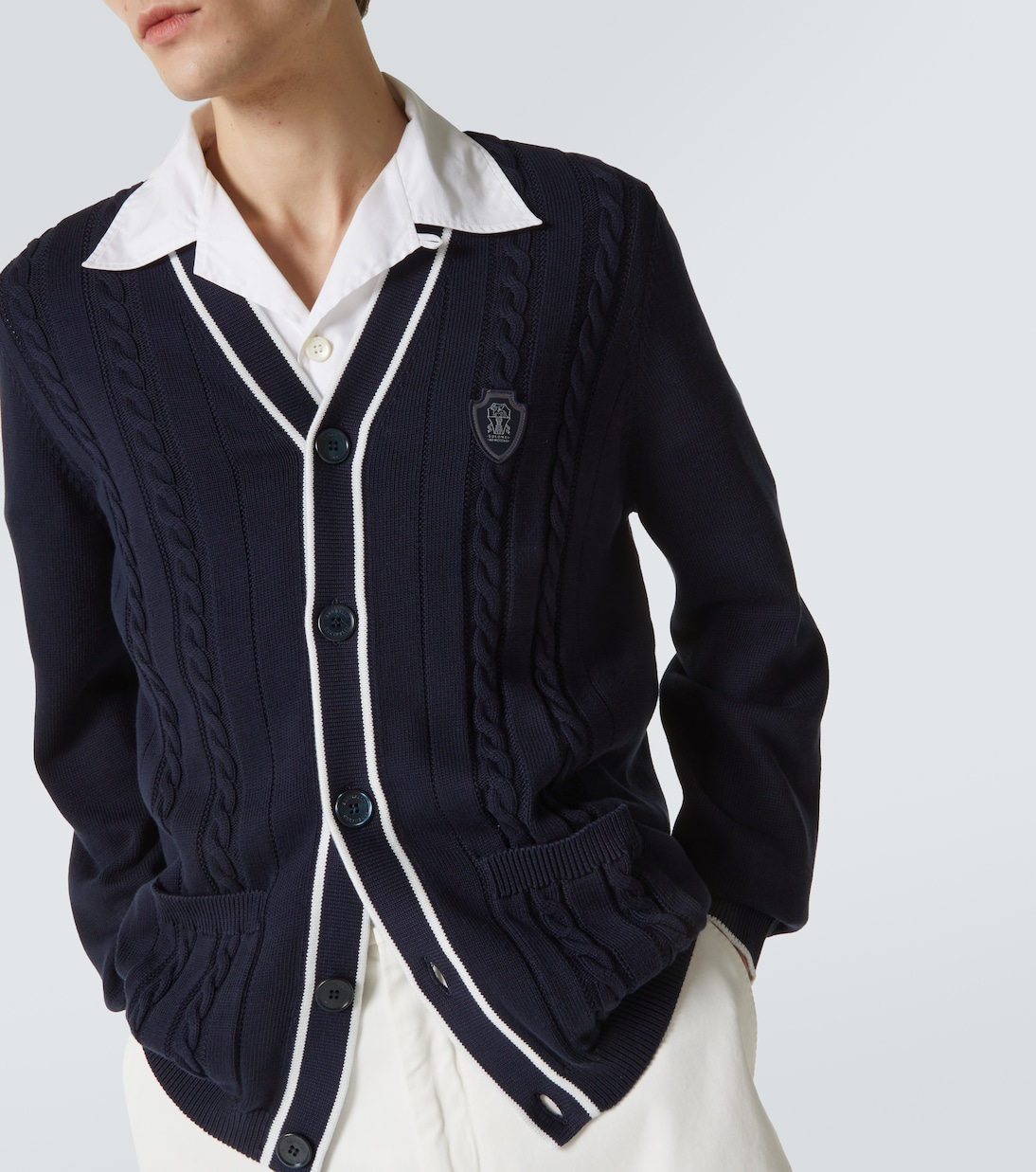 Cardigan in cotone a trecce | Brunello Cucinelli