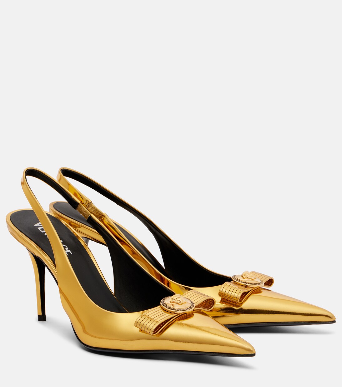 Slingback-Pumps Gianni Ribbon 85 aus Lackleder | Versace
