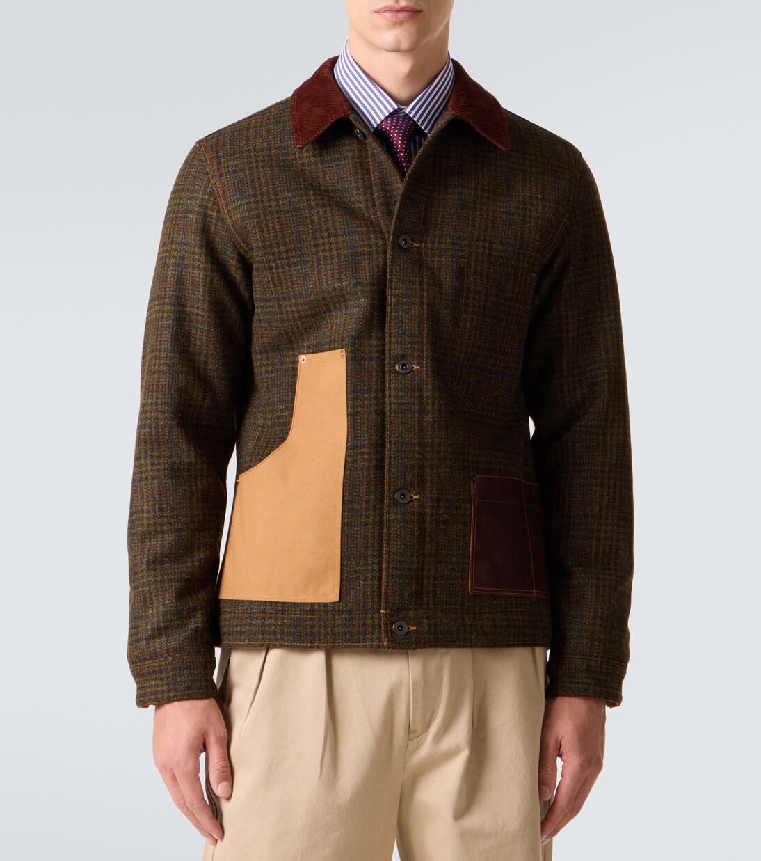 Chaqueta de lana con piel a cuadros | Junya Watanabe