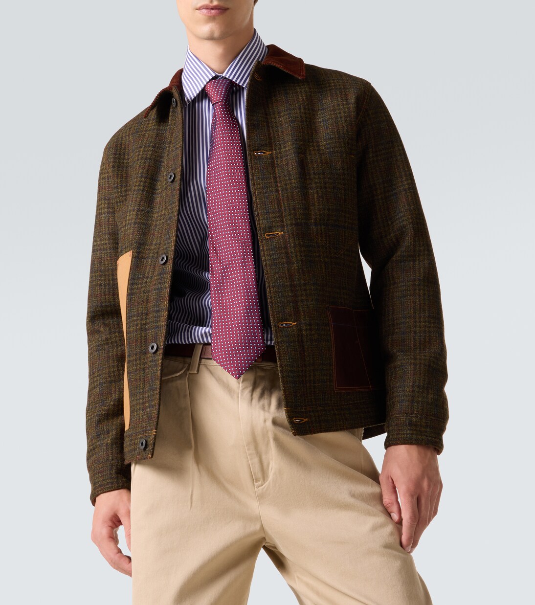 Chaqueta de lana con piel a cuadros | Junya Watanabe