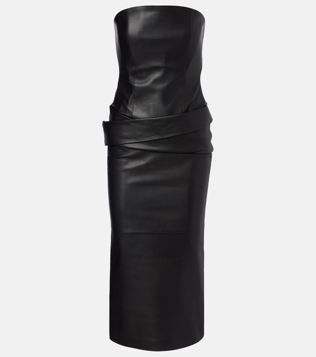 Strapless leather midi dress | Alex Perry