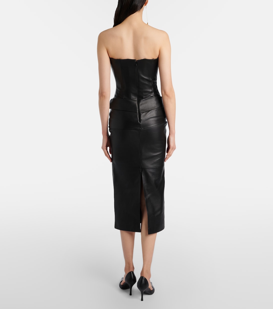 Strapless leather midi dress | Alex Perry