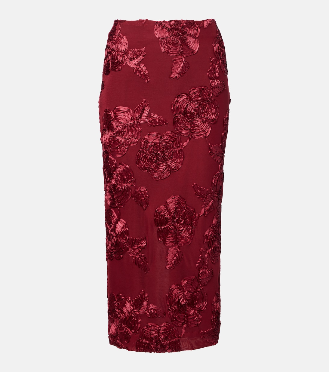 Floral-appliqué mesh pencil skirt | Rotate