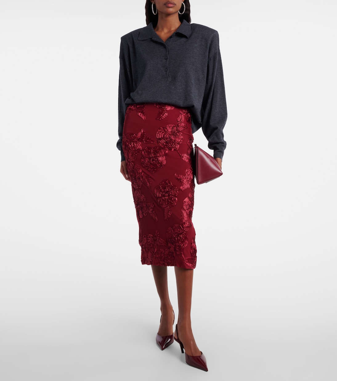 Floral-appliqué mesh pencil skirt | Rotate
