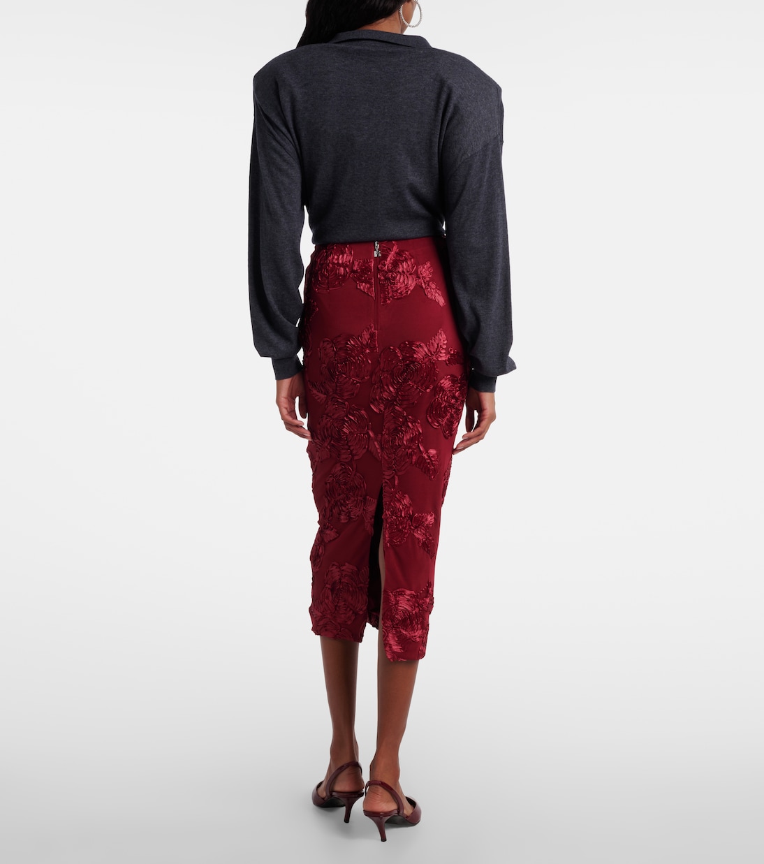 Floral-appliqué mesh pencil skirt | Rotate