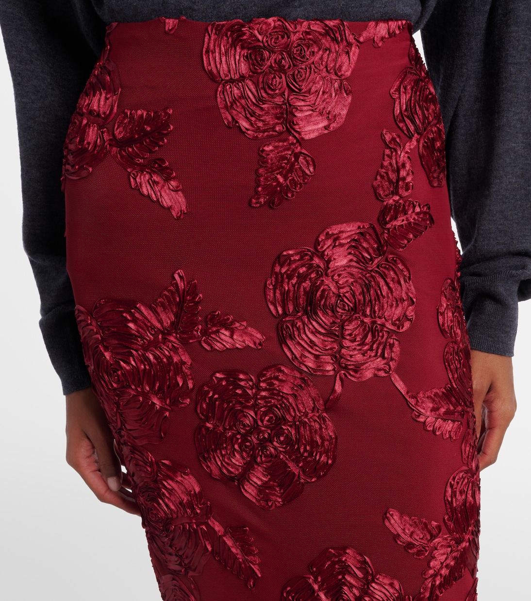 Floral-appliqué mesh pencil skirt | Rotate