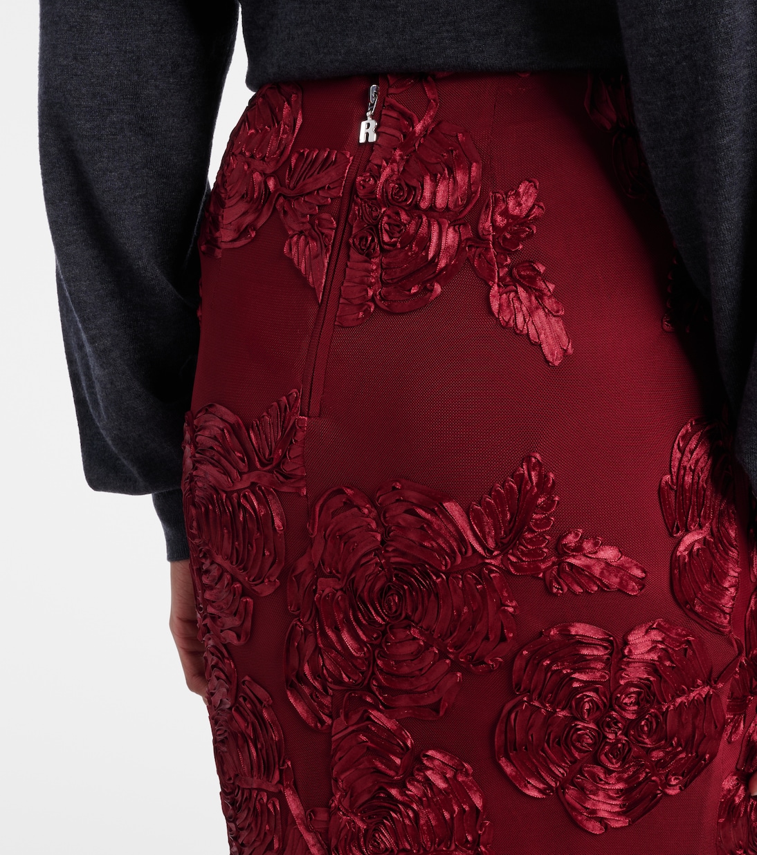 Floral-appliqué mesh pencil skirt | Rotate