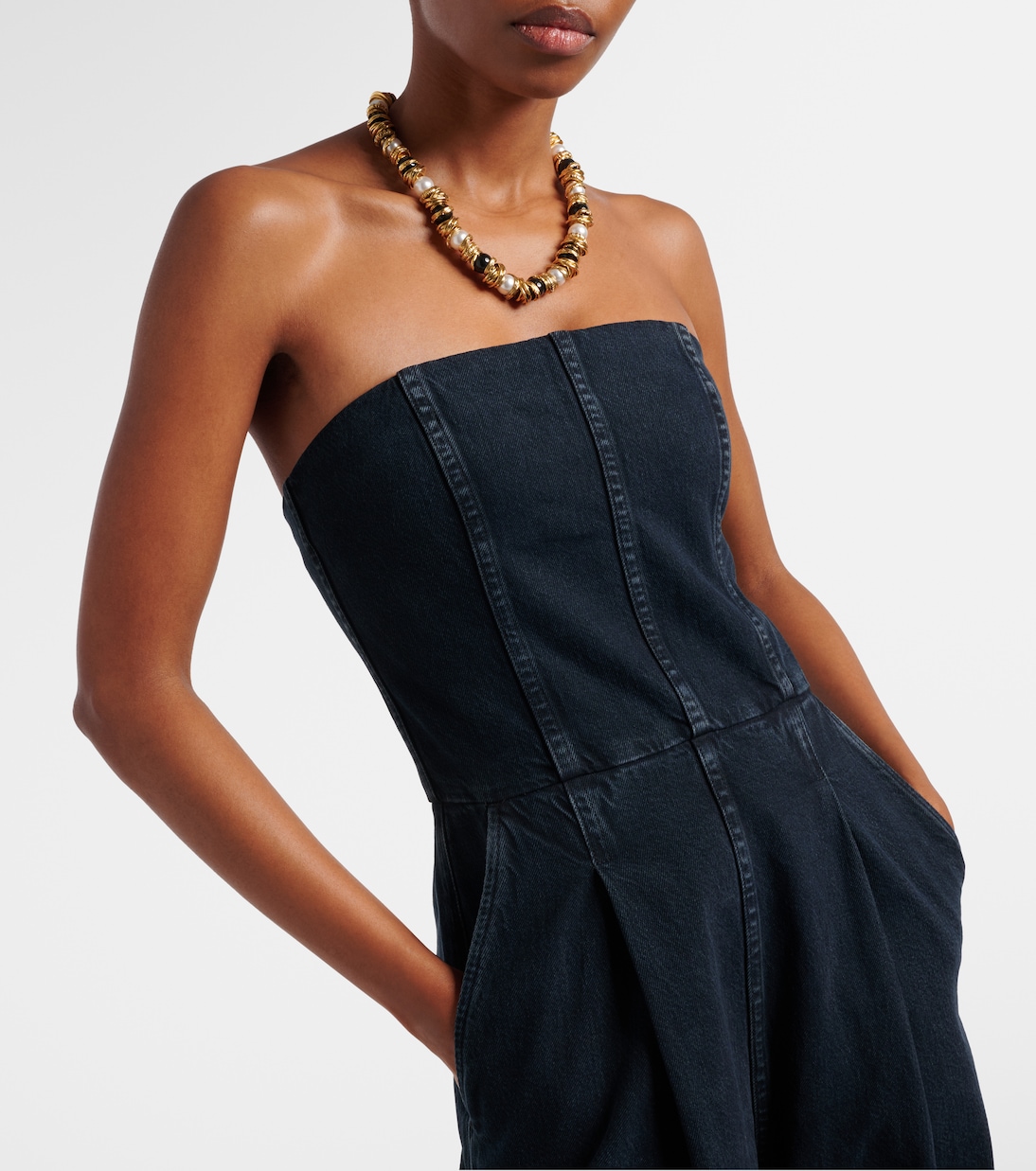 Agyness denim bustier jumpsuit | Agolde