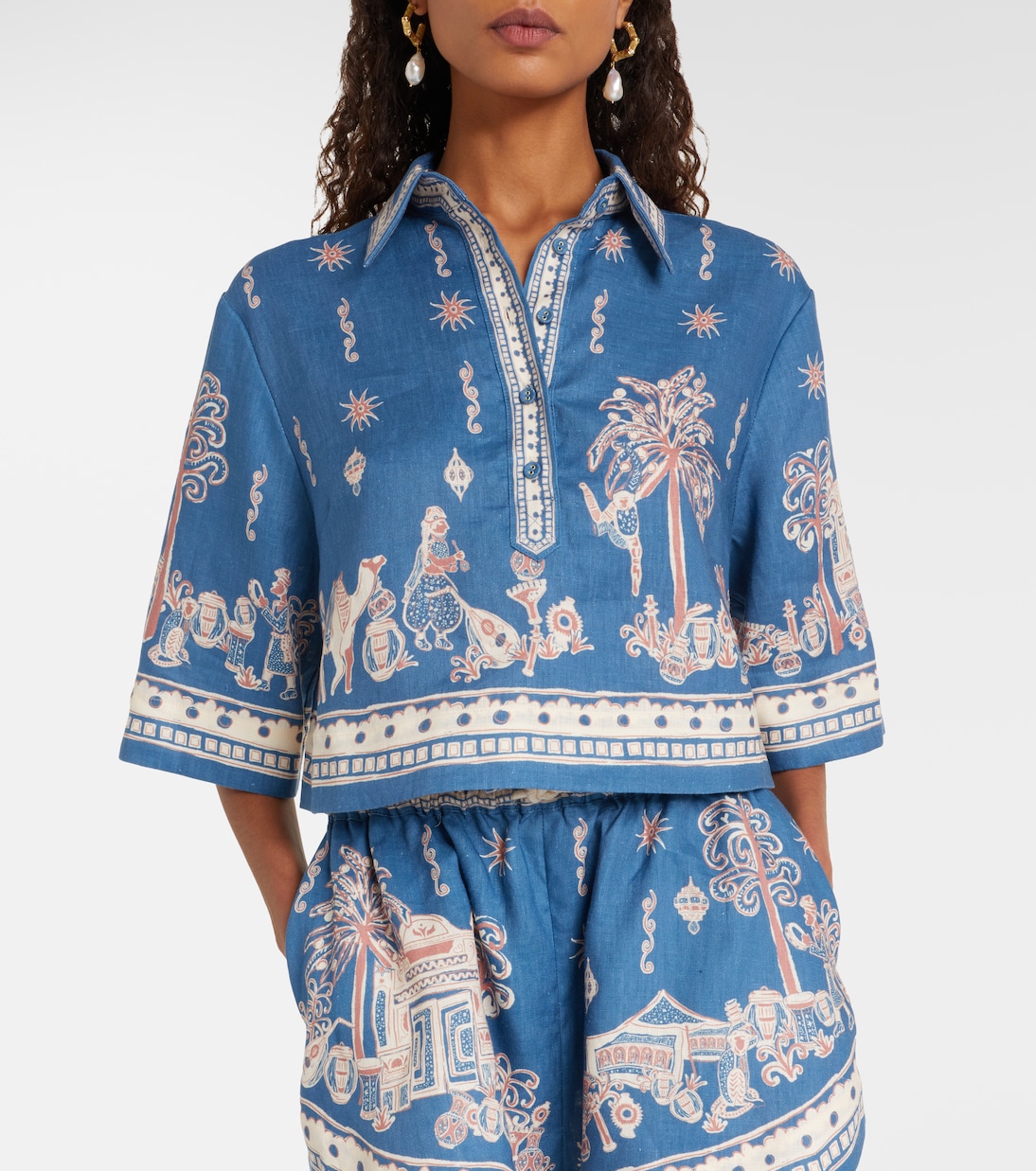 Chemise raccourcie Acacia imprimée en lin | Alémais
