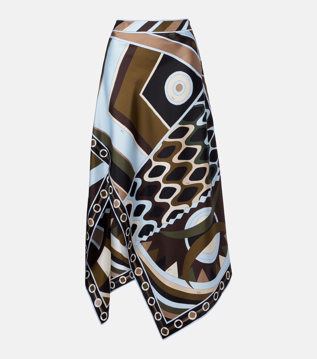 Vivara asymmetric silk twill midi skirt | Pucci