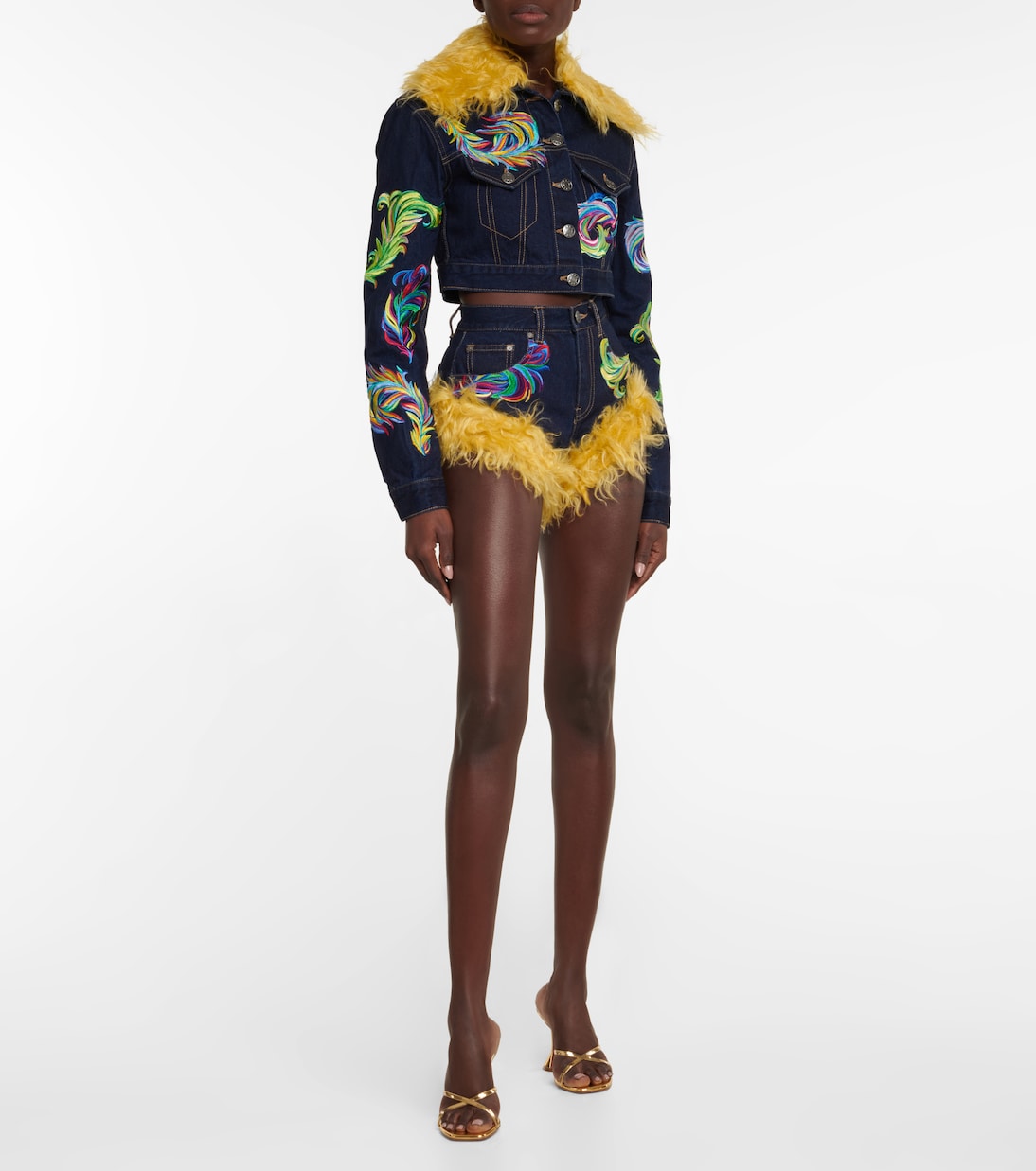 Mohair-trimmed cropped denim jacket | Area