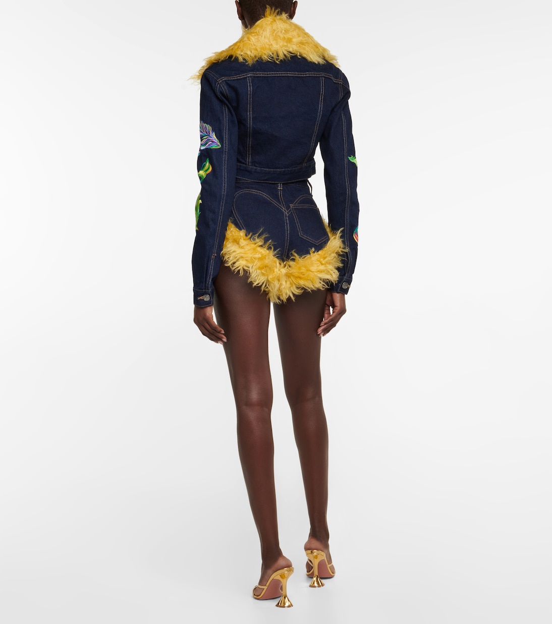 Mohair-trimmed cropped denim jacket | Area