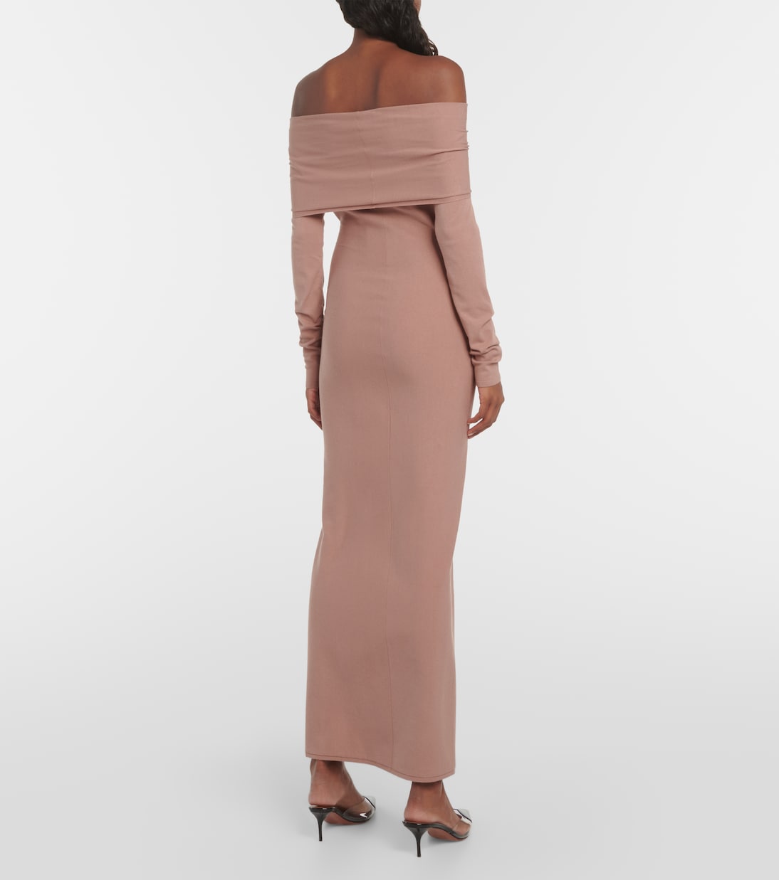 Vestido midi de punto estilo Alaïa con corte fuera del hombro para jóvenes modernos
