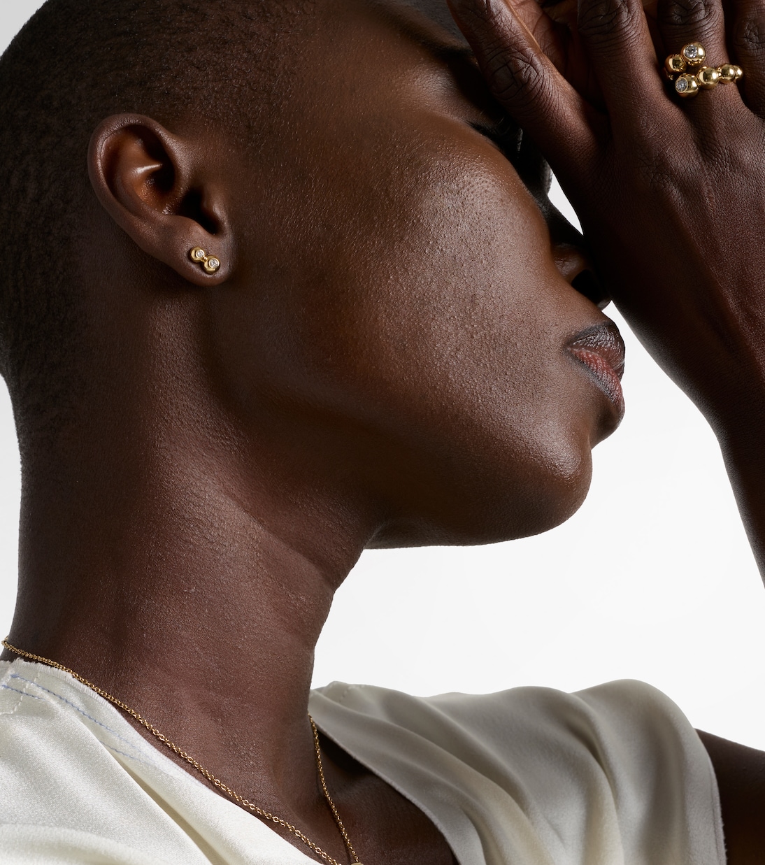 Audrey Double Stud Small 18kt gold earrings with diamonds | Melissa Kaye