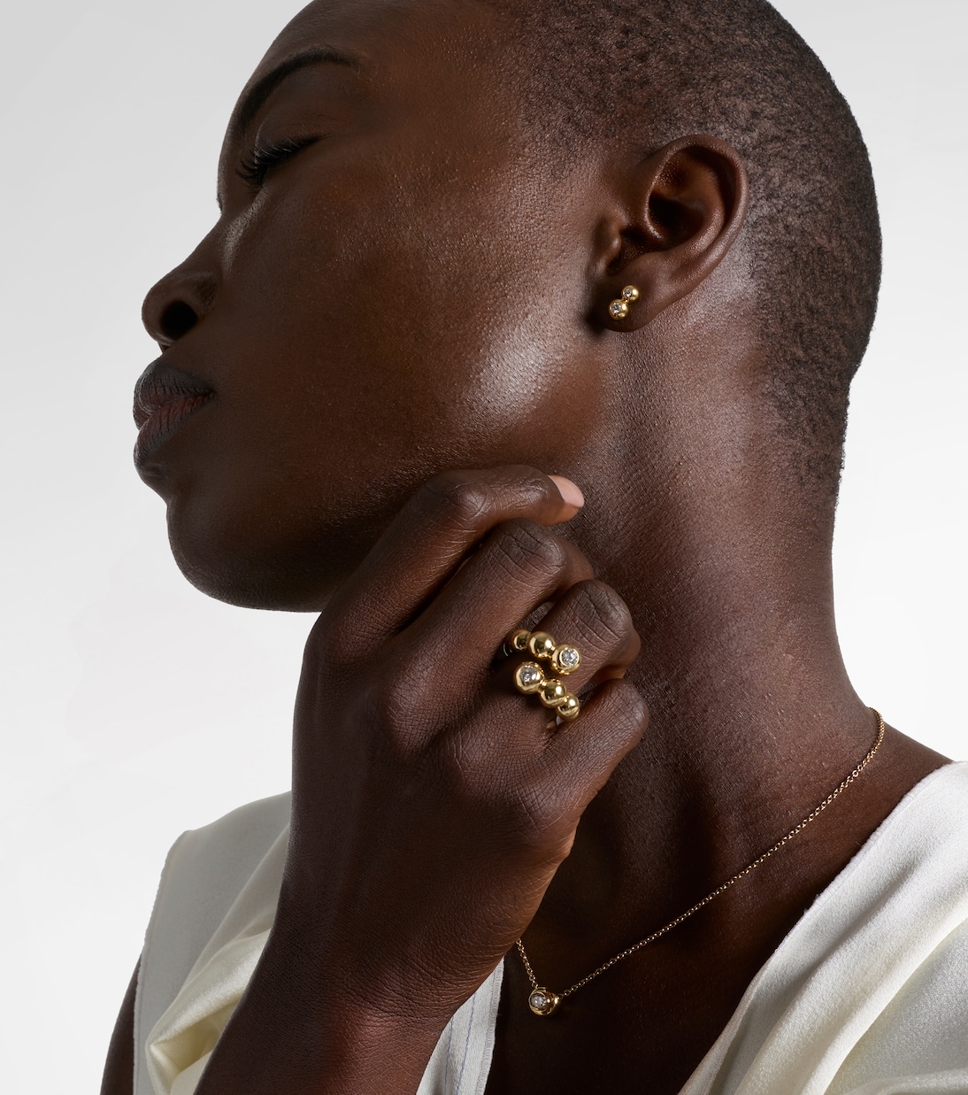 Audrey Double Stud Small 18kt gold earrings with diamonds | Melissa Kaye