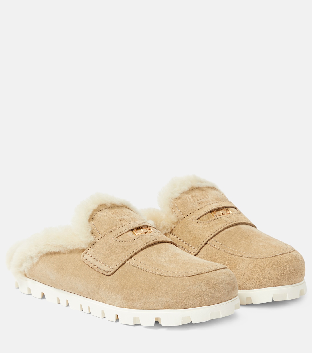 Slippers in suede e shearling | Miu Miu
