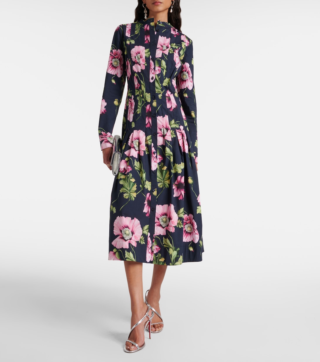 Abito midi in misto cotone con stampa | Oscar de la Renta