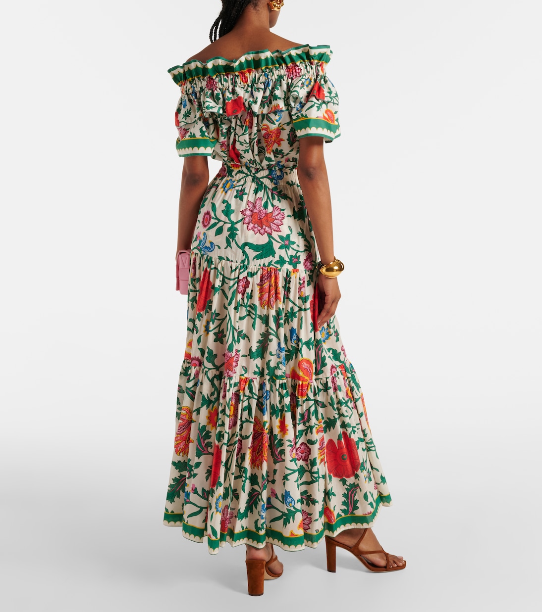 Big tiered cotton and silk maxi skirt in multicoloured - La