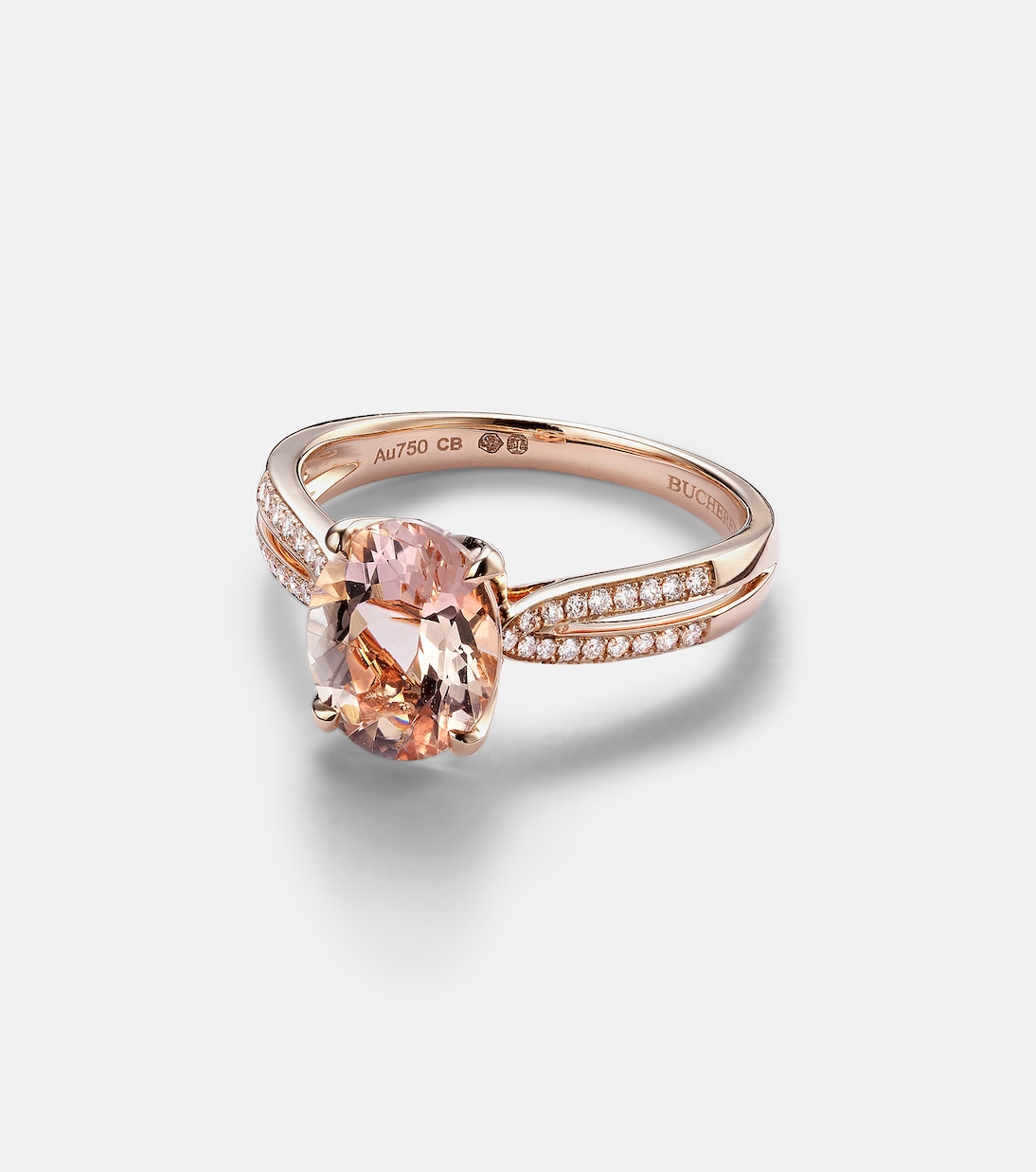 Anello BUCHERER in oro rosa 18kt con diamanti e morganiti, perfetto per un tocco di eleganza giovanile.