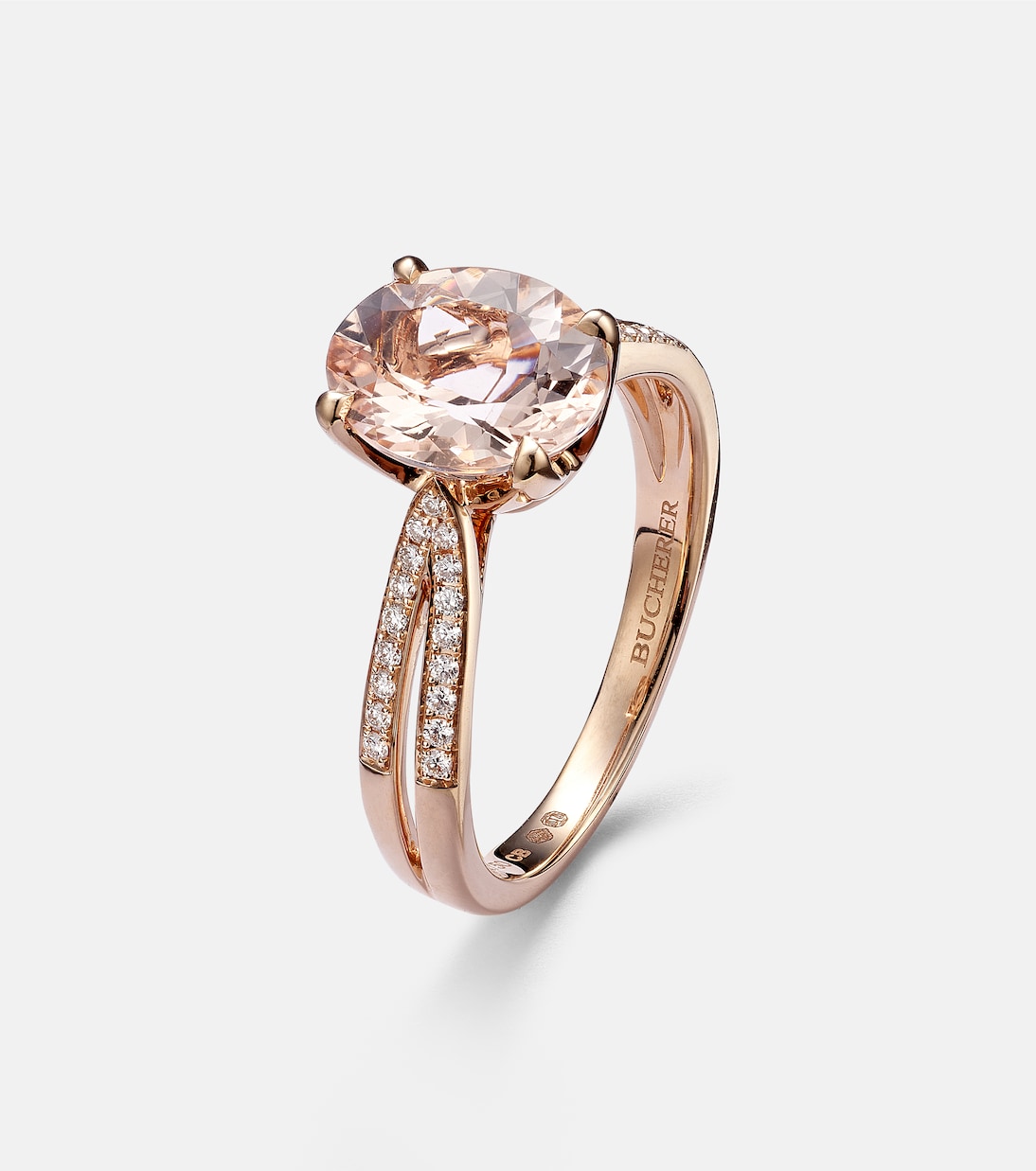 Anello BUCHERER in oro rosa 18kt con diamanti e morganiti, perfetto per un tocco di eleganza giovanile.