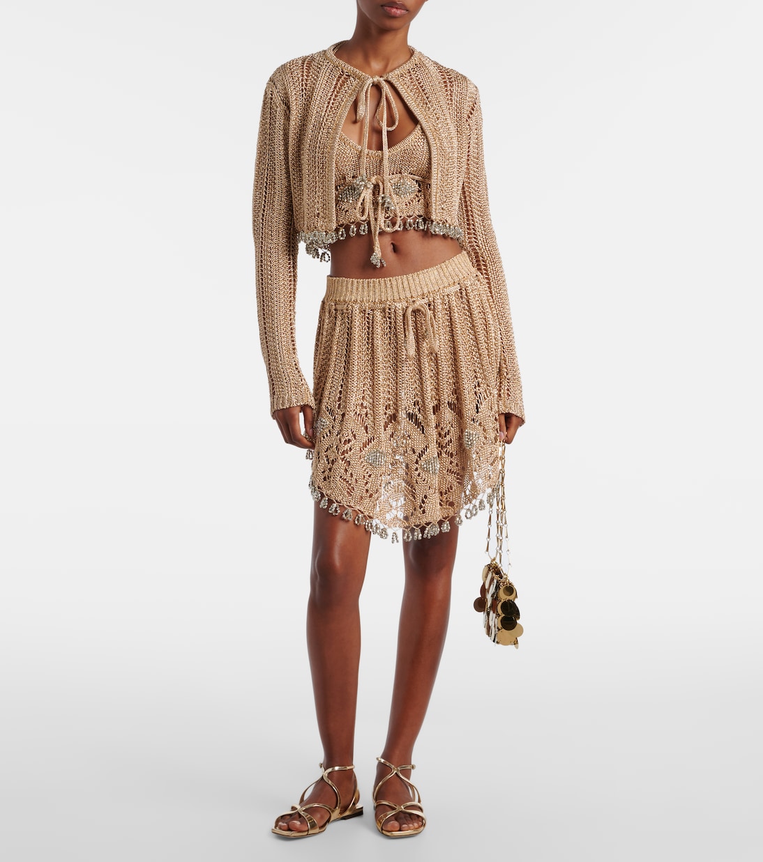 Cardigan cropped in crochet con decorazioni | Rabanne