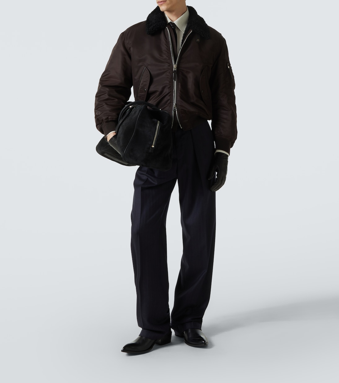 Shearling-trimmed satin bomber jacket | Tom Ford