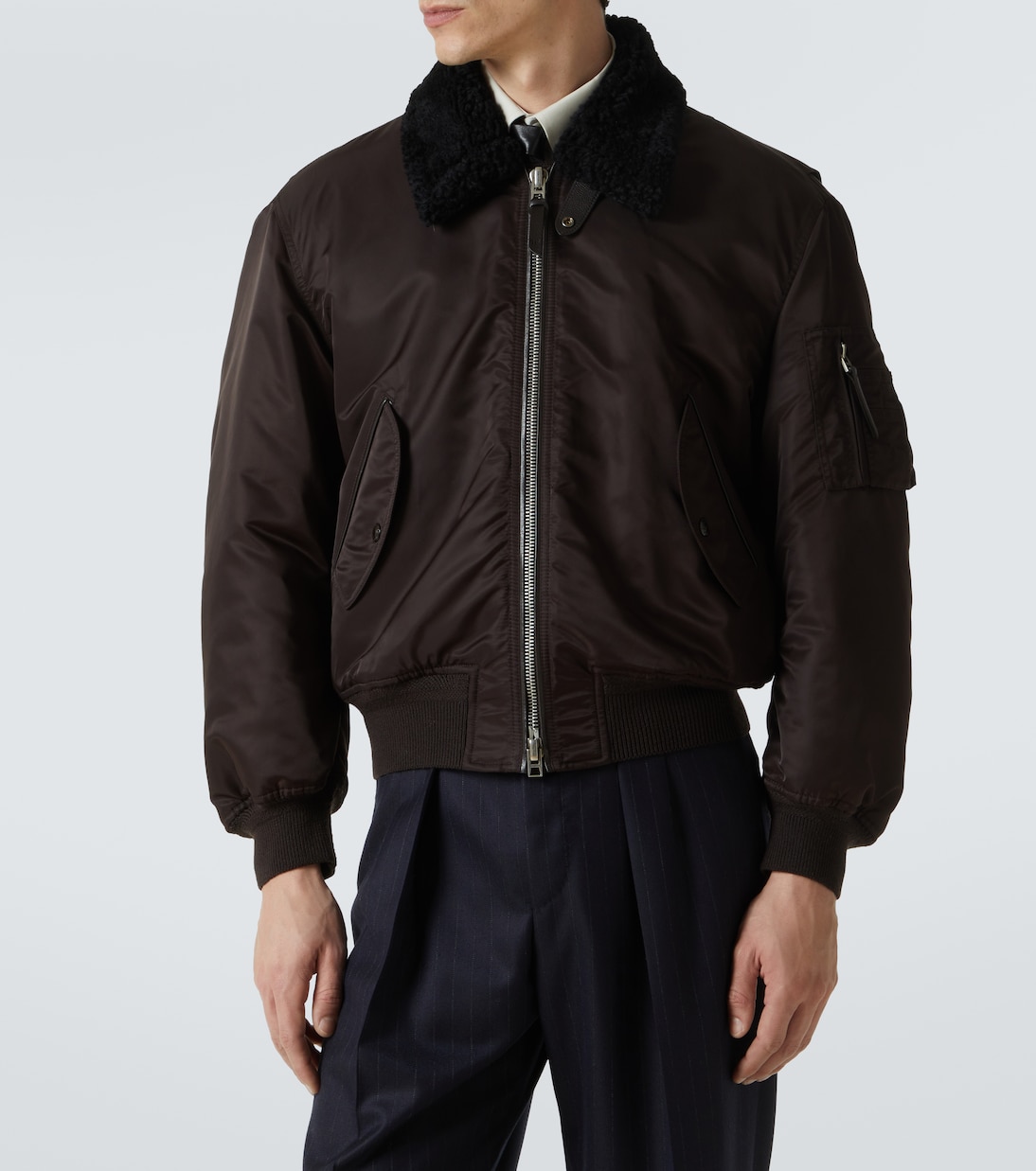 Shearling-trimmed satin bomber jacket | Tom Ford