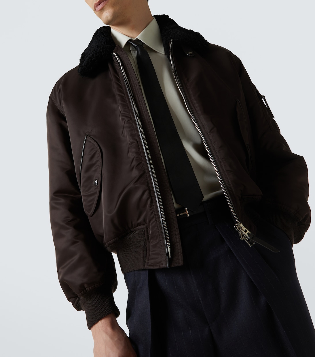 Shearling-trimmed satin bomber jacket | Tom Ford