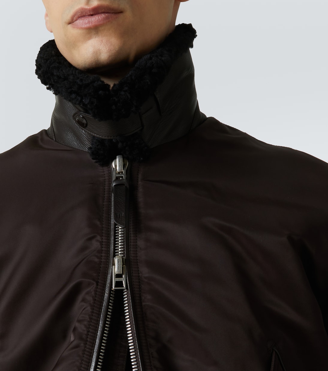 Shearling-trimmed satin bomber jacket | Tom Ford