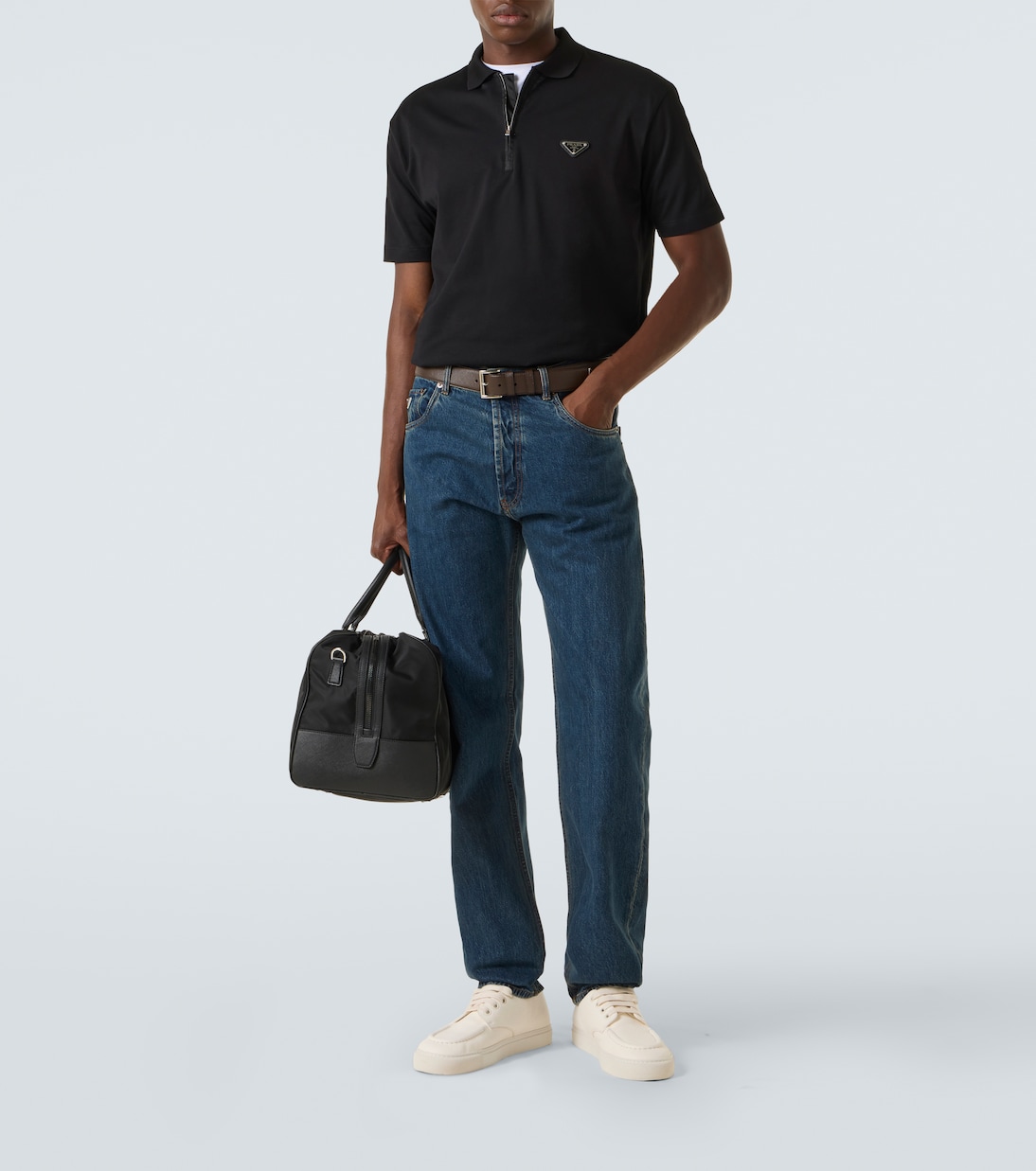 Polo in piqué di cotone con finiture in Re-Nylon | Prada