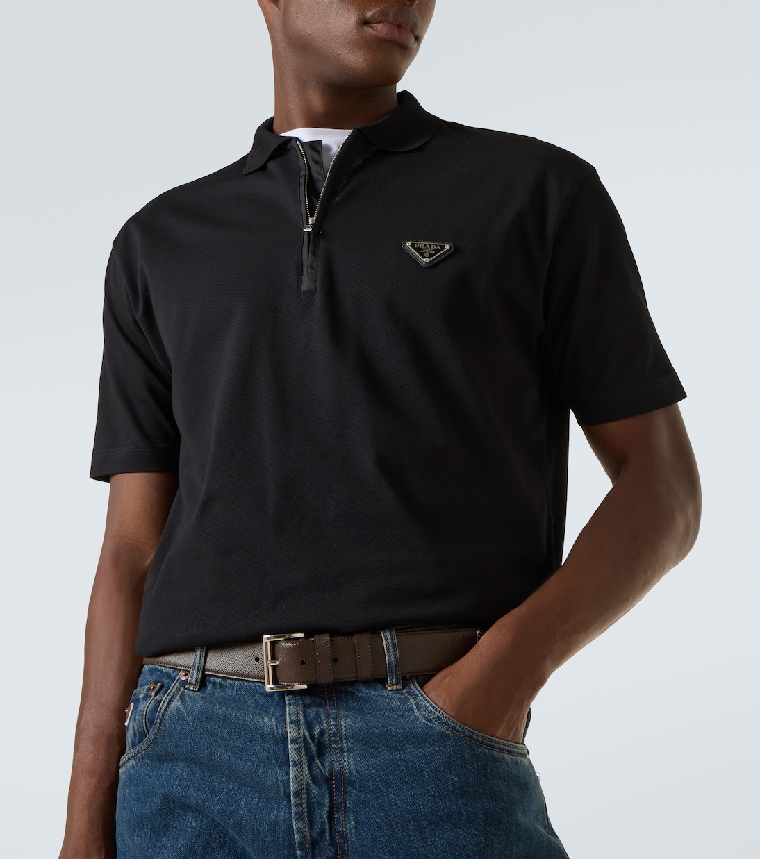 Polo in piqué di cotone con finiture in Re-Nylon | Prada