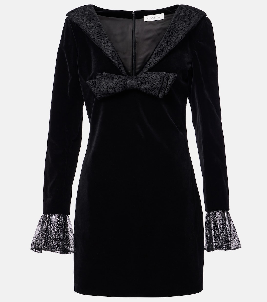 Lace-trimmed cotton velvet minidress | Nina Ricci
