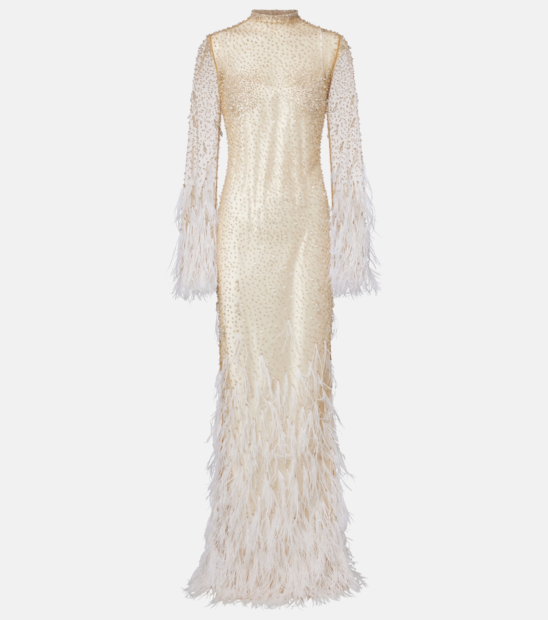 Mia embellished feather-trimmed tulle gown | Clio Peppiatt