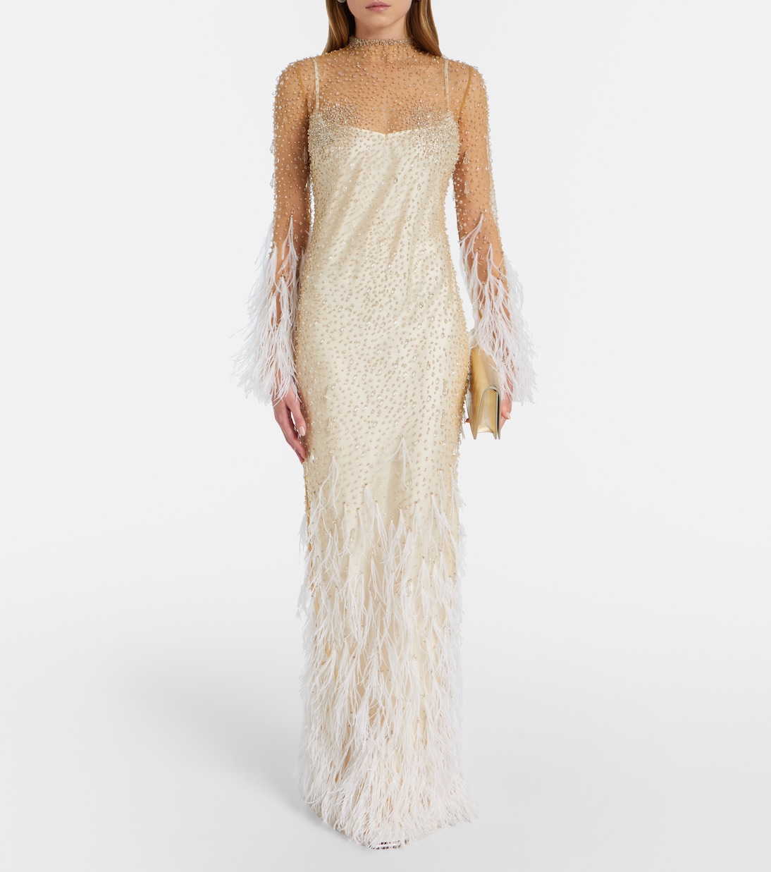 Mia embellished feather-trimmed tulle gown | Clio Peppiatt