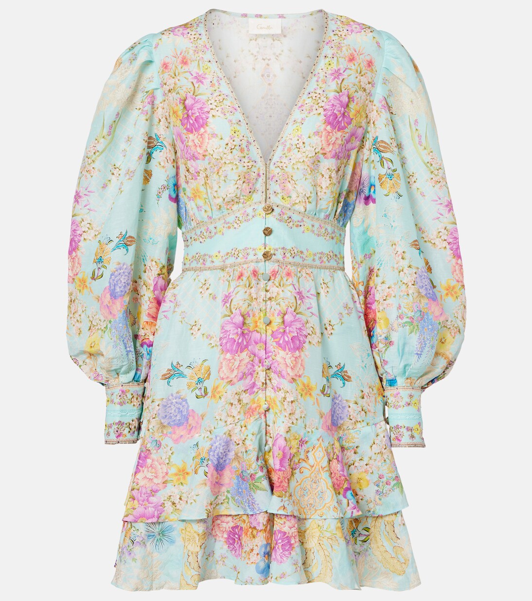 Embellished floral linen and silk minidress | Camilla
