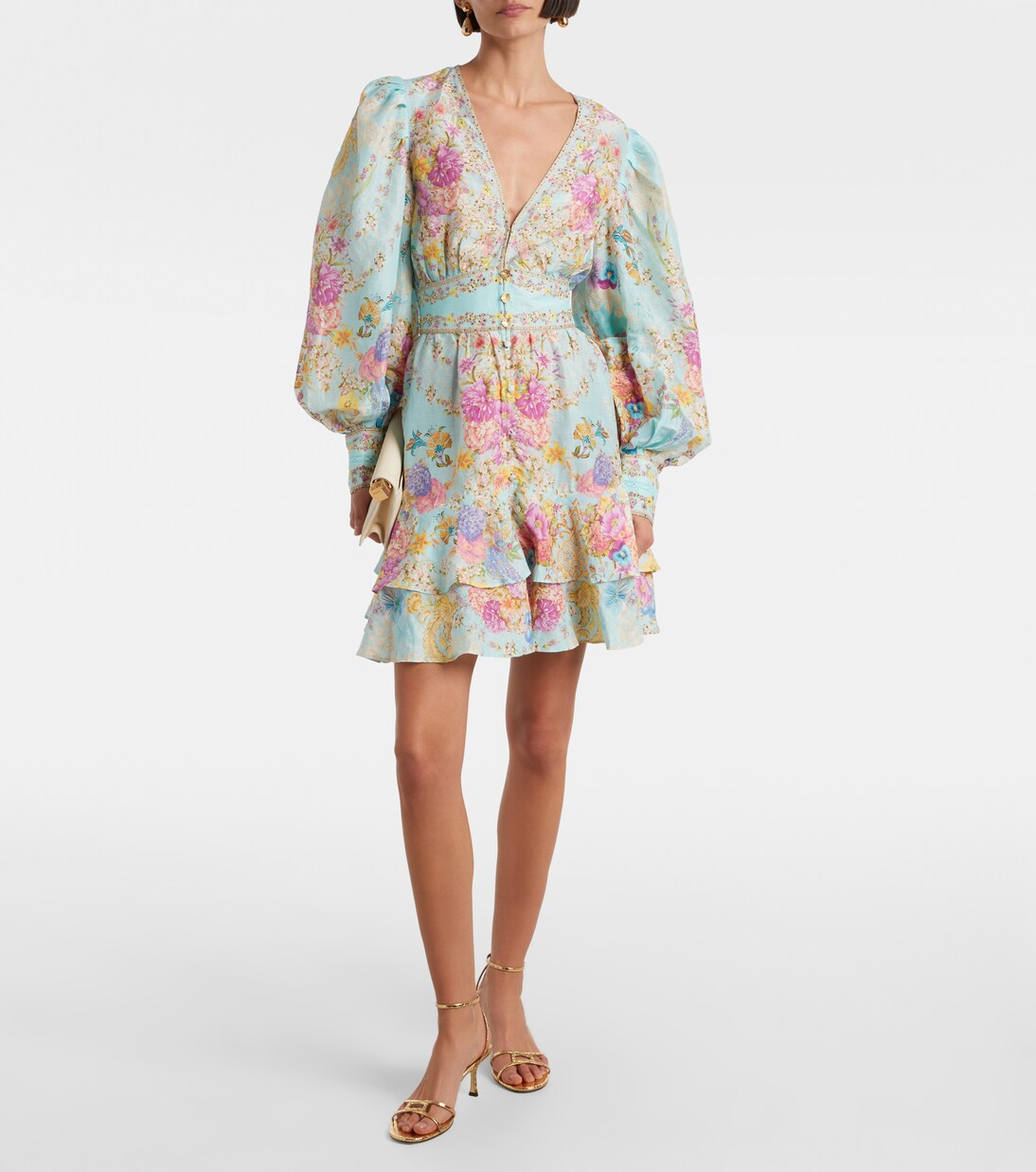 Embellished floral linen and silk minidress | Camilla